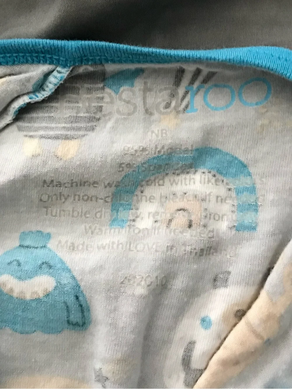 BAMBOO PJS  Gray Monster Print Footed Baby One-Piece with Teal Trim